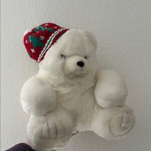 Vintage 1991 Fiesta White Teddy Bear with Red Holiday Hat